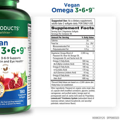 Purity Vegan Omega 3-6-9 softgels close-up highlighting easy-to-swallow capsules