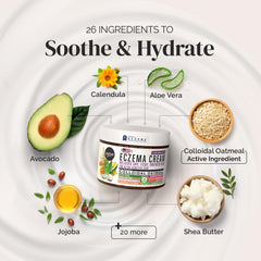 Puriya 5-in-1 eczema cream bottle closeup communicates plant-based, steroid-free care