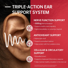 Purmeo Tinnitus Relief ingredients chart highlighting B vitamins and antioxidants.
