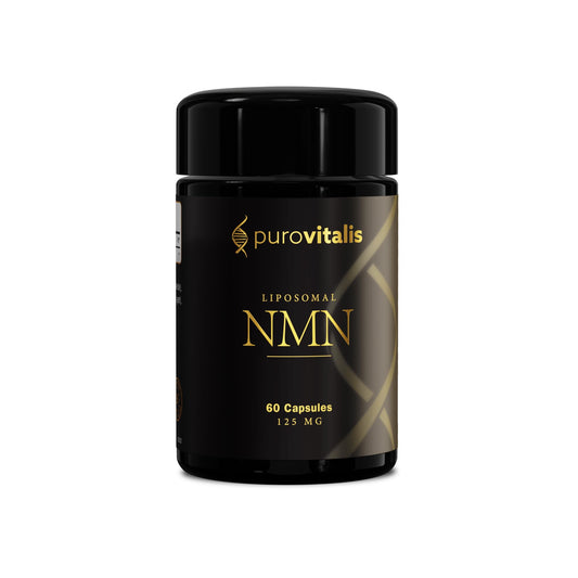 Purovitalis Liposomal NMN bottle with high-strength 250 mg per capsule for daily energy support.