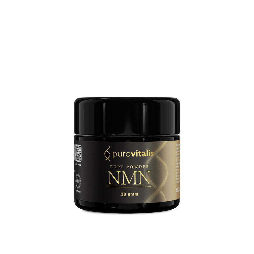 PUROVITALIS NMN powder in a sterile vial shows purity and quality.