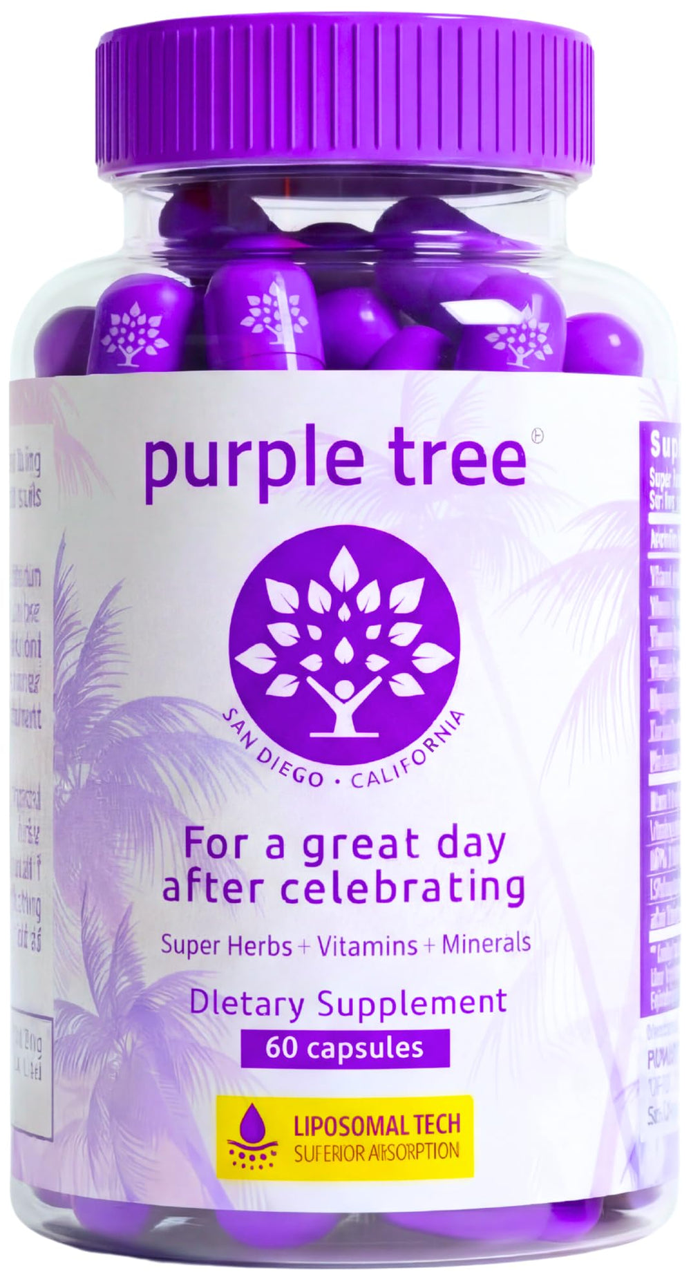 Purple Tree post-celebration bottle ready for a restorative routine after a night out.