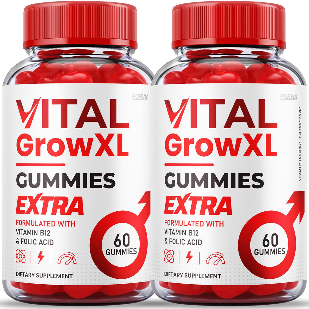 Purvia Vital Grow XL gummies bottle shows maximum strength formula for daily support.