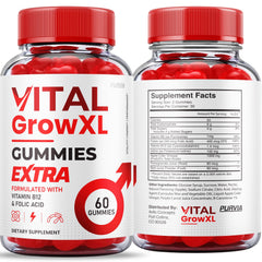 Purvia Vital Grow XL gummies on tabletop suggest convenient daily use.
