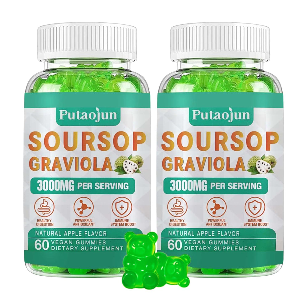 Putaojun Soursop Graviola Gummies bottle shows tropical flavor with immune support possibilities.