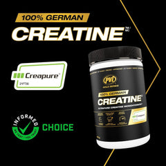 PVL Creapure Creatine packaging front signals premium, pharmaceutical-grade quality
