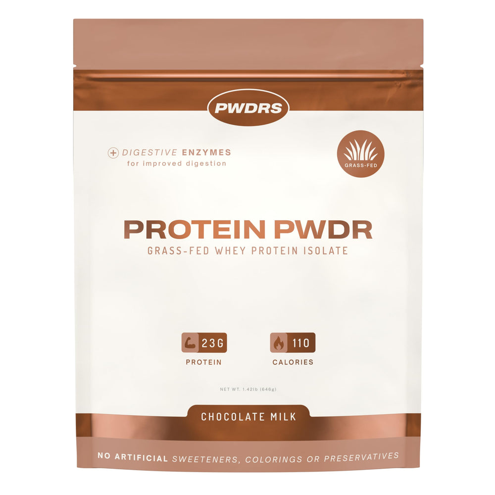 PWDRS Protein Powder chocolate milk pour for a creamy post-workout shake