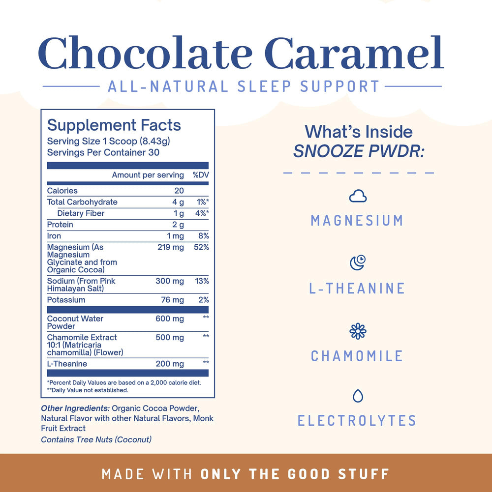 PWDRS Snooze hot chocolate cup ready for a relaxing night.