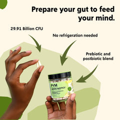 Glass of water with Mood Biotics capsules for easy daily intake