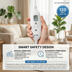 Qaltgc electric heating pad dark blue side view shows placement flexibility.