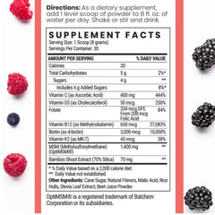 Qhemet Biologics wildberry flavor powder in glass emphasizes easy daily intake