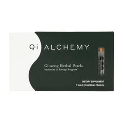 Qi ALCHEMY Red Ginseng Pearls bottle front showing daily immunity and energy support.