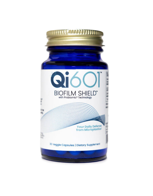 Qi601 biofilm shield gut capsule demonstrates gut filtration of microplastics.