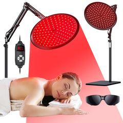 QRQ red light therapy lamp on a stand for full-body use.