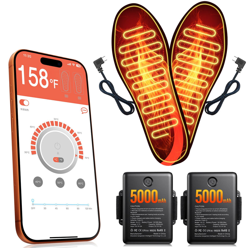 QSVGMS heated insoles with external battery design for lightweight warmth on the move.
