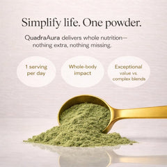 QuadraAura Moringa + Collagen Powder serving scoop demonstrates convenient daily portions
