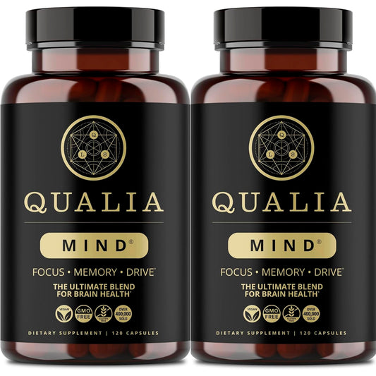 Qualia Mind bottle closeup for sharper focus and mental clarity.
