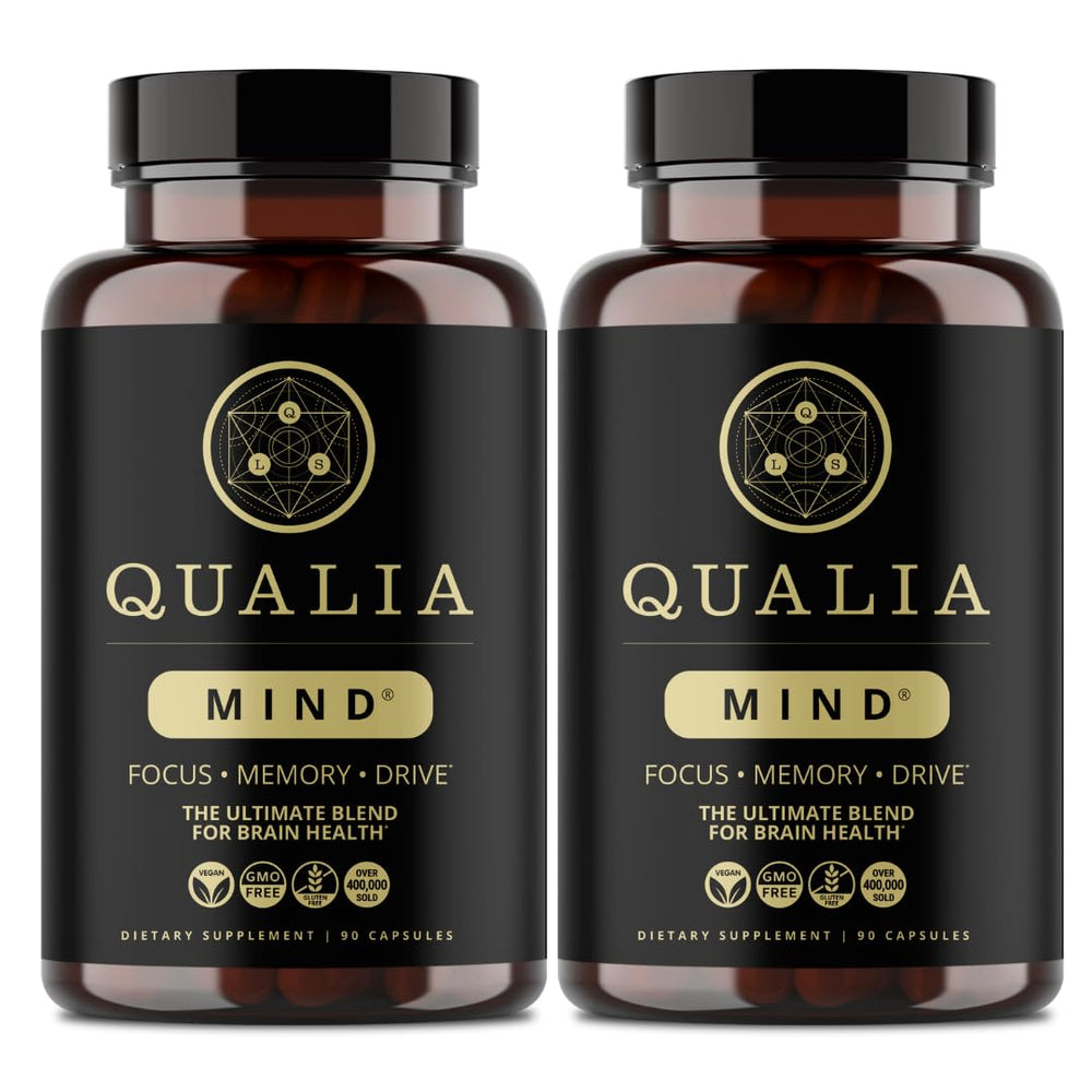 Qualia Mind bottle front view promotes focused energy for study sessions