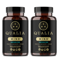 Qualia Mind caffeine free bottle on desk, supporting focused work and daily productivity