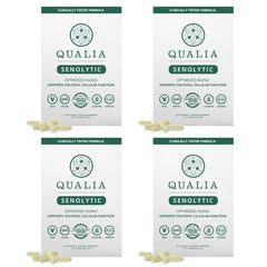 Qualia Senolytic Ultimate bottle shown for daily cellular support and longevity potential.