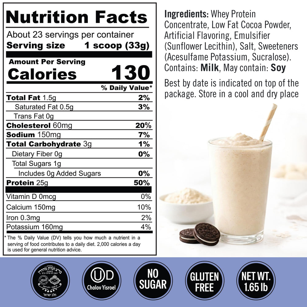 Qualify Cookies & Cream protein shake glass ready for post-workout refreshment.