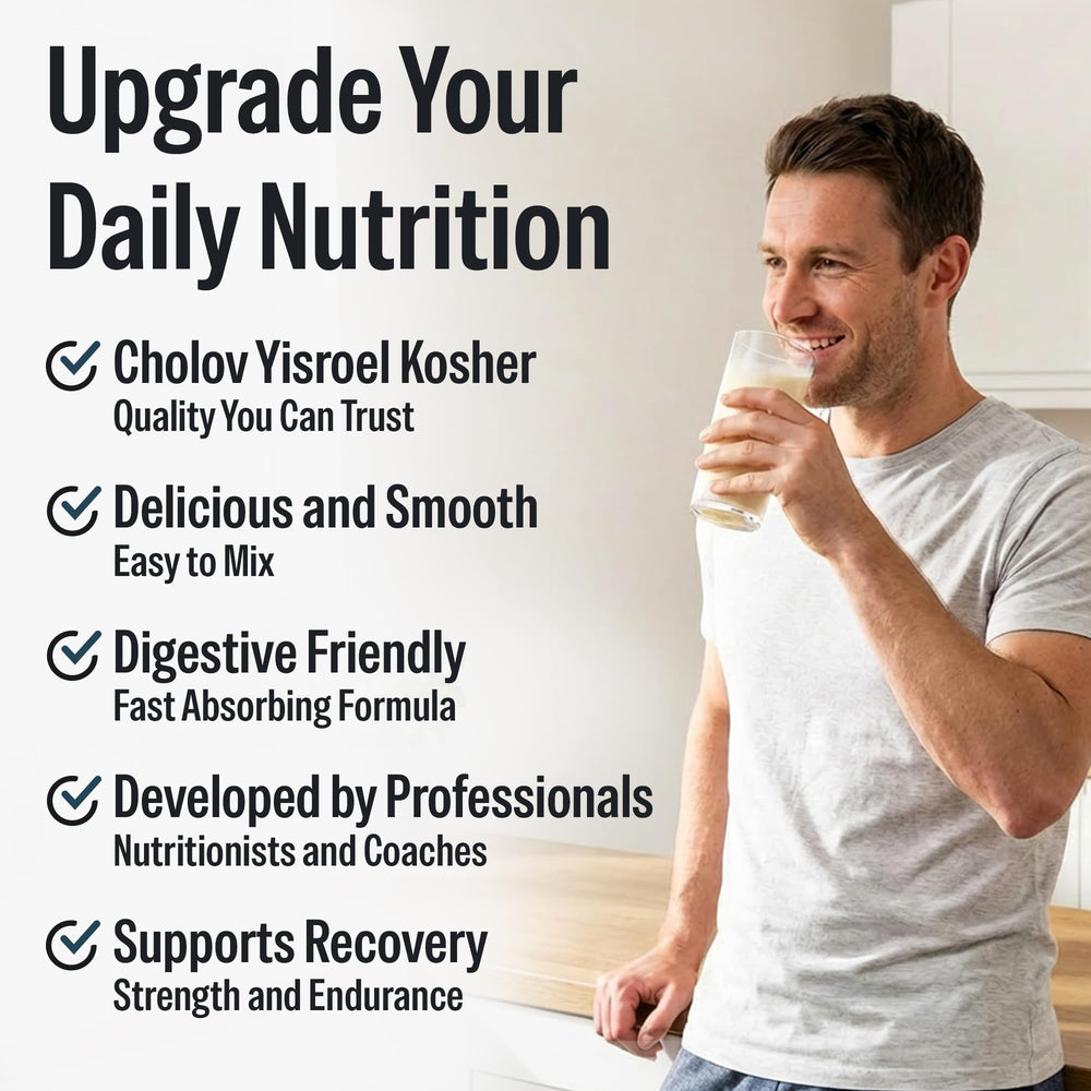 Ingredient list featuring Cholov Yisroel whey for purity and trust
