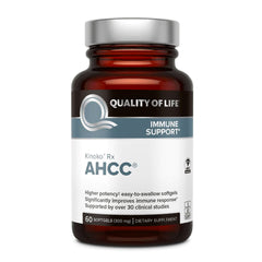 Quality of Life AHCC Rx bottle front view highlighting immune support.