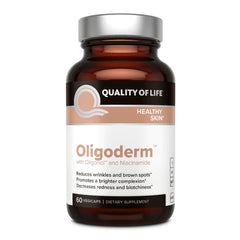Quality of Life Oligoderm bottle forward view promoting skin support and a healthier-looking glow
