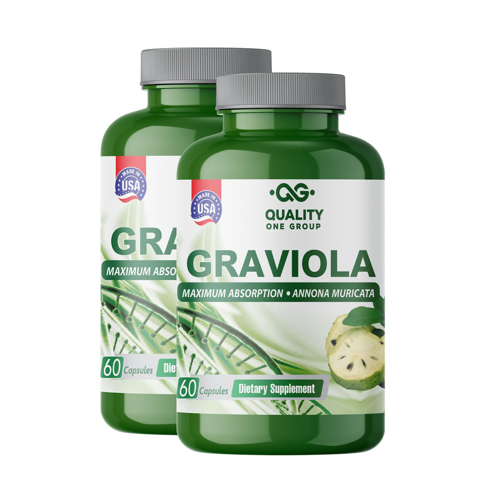 Quality One Graviola Max bottle front view highlighting capsules for daily antioxidant support.