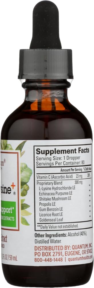 Quantum Lysine Liquid ingredients echinacea garlic licorice root visible