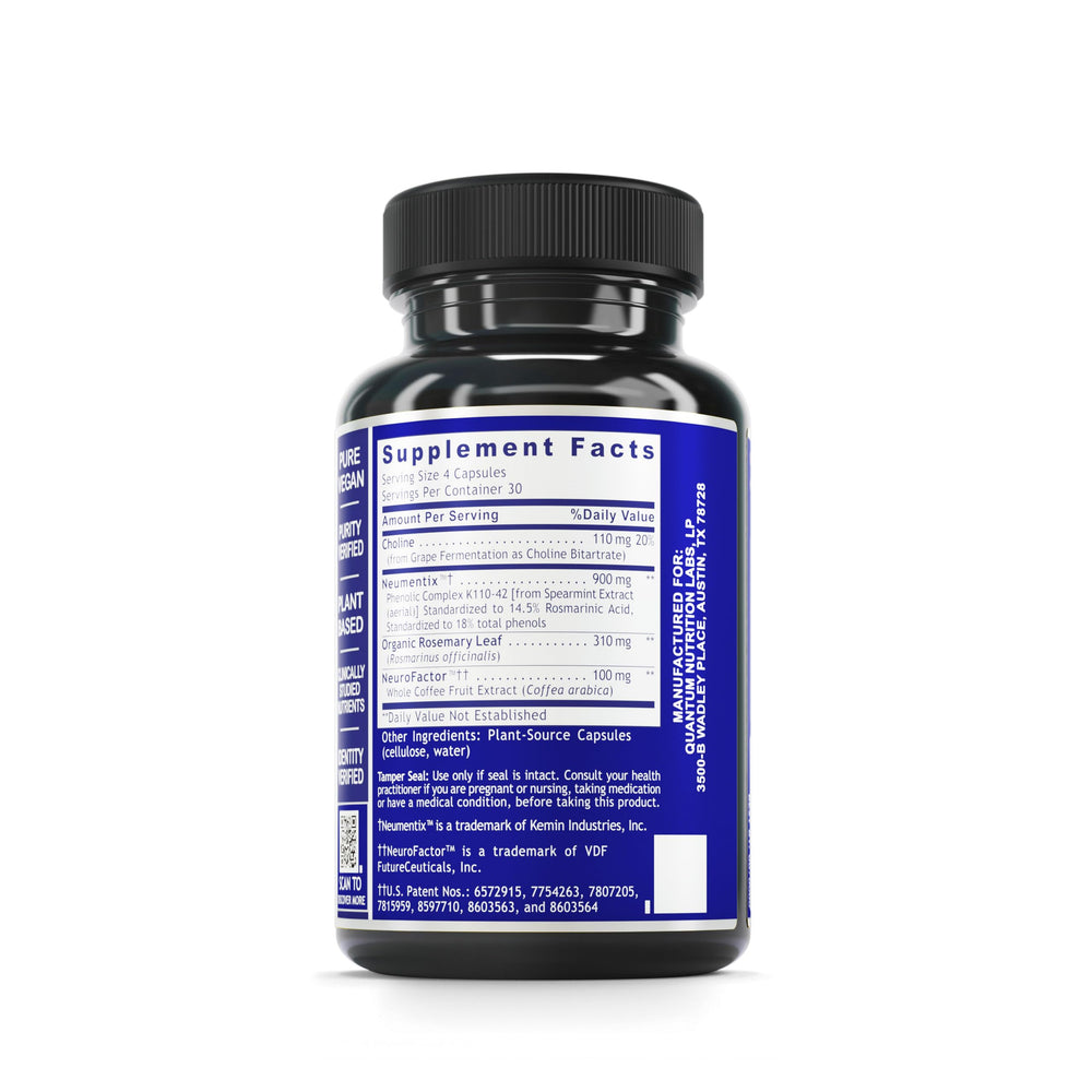 Close-up of Quantum Nutrition Brain Prodigy capsules highlighting vegan brain support.