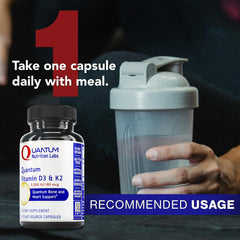 Quantum Nutrition Labs bottle with capsules on a neutral backdrop