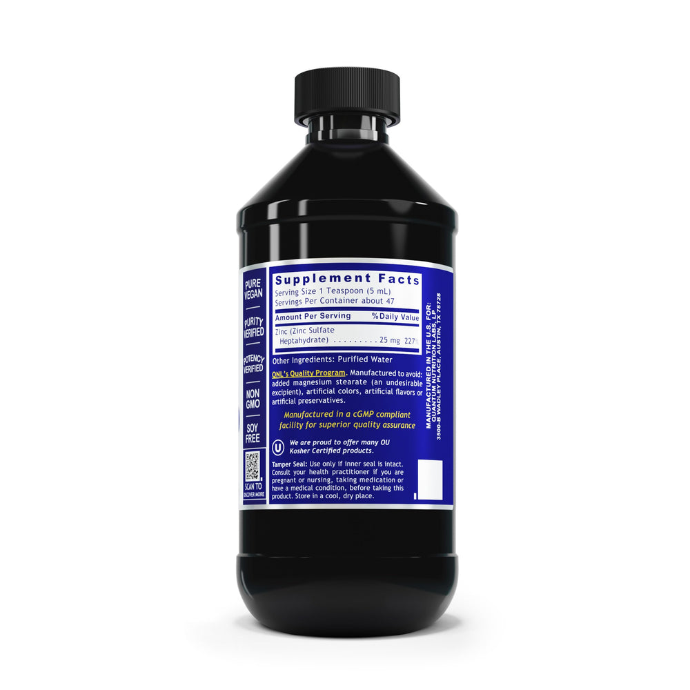 Quantum Nutrition Labs Liquid Zinc Drops label closeup showing vegan formulation