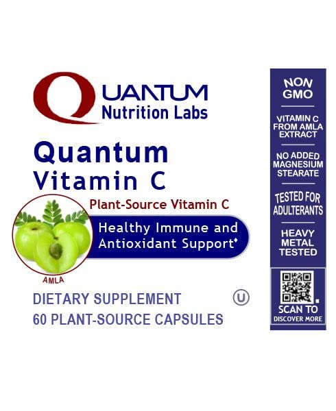 Glass with dosage showing daily use of Quantum Nutrition Vitamin C for antioxidant support