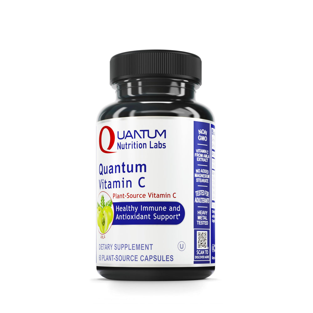 Quantum Nutrition Vitamin C bottle front view featuring organic whole-food formula for immune support