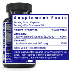 Quantum Nutrition Labs D3 K2 capsules close-up highlighting plant-based formula