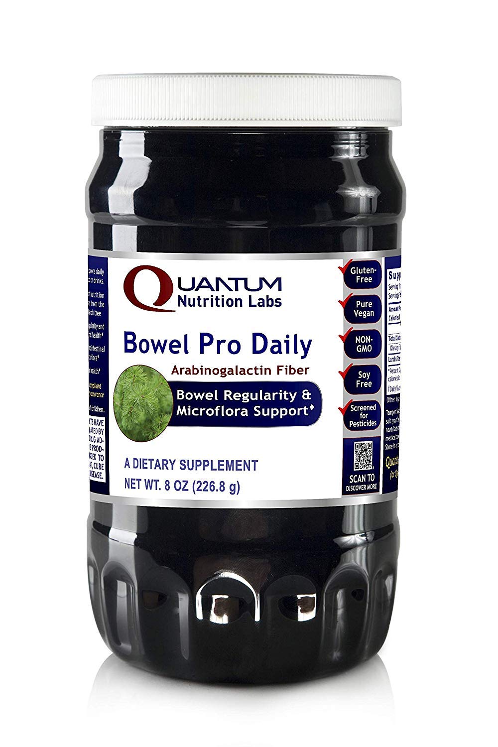 Quantum Nutrition QNL Bowel Pro Daily powder bottle on kitchen counter for daily digestive support