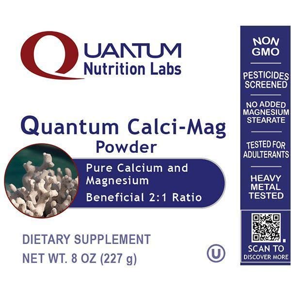 Quantum Nutrition QNL Calci-Mag powder packaging seen on shelf.