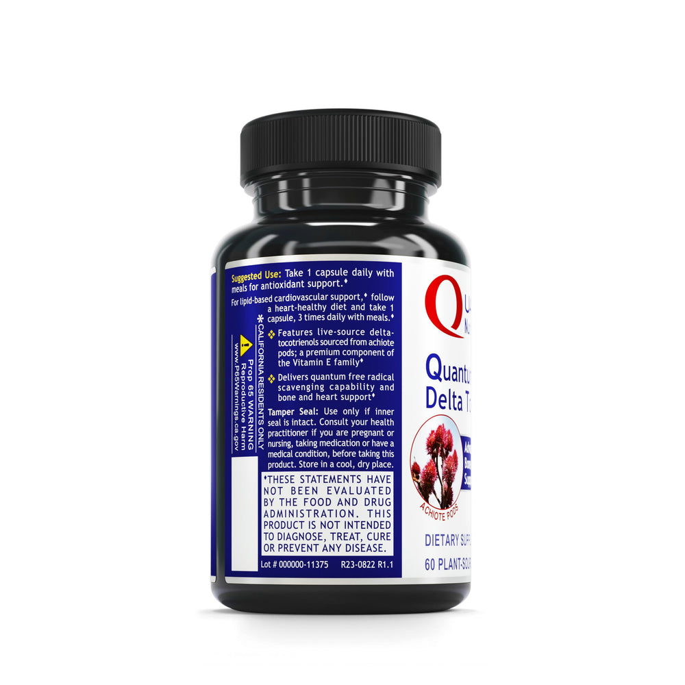 Quantum Nutrition QNL Delta Tocotrienol label emphasizes plant-source tocotrienols for a natural vitamin E complex.