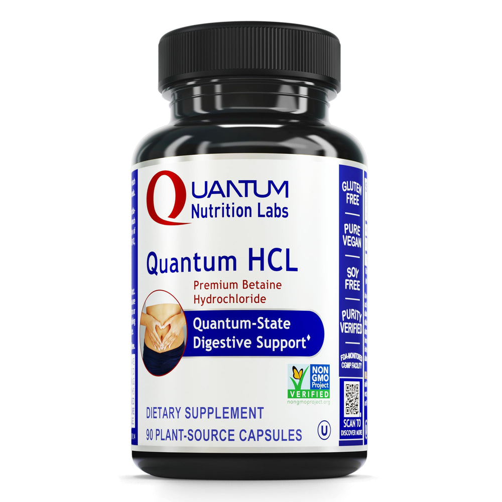 Quantum Nutrition Betaine HCL bottle supports nutrient absorption after meals.