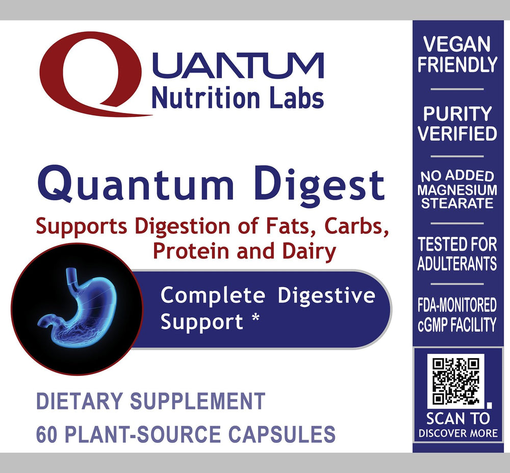 Ingredient blend graphic highlighting enzymes for fat, carbohydrate, and protein digestion.