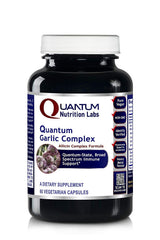 Quantum Nutrition Quantum Garlic Complex bottle with allicin-rich capsules for immune support.