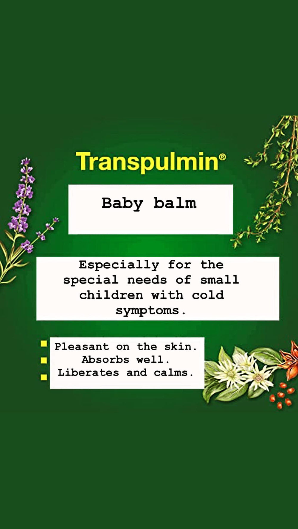 Gently massaging Transpulmin Baby Balm Mild nourishes delicate skin