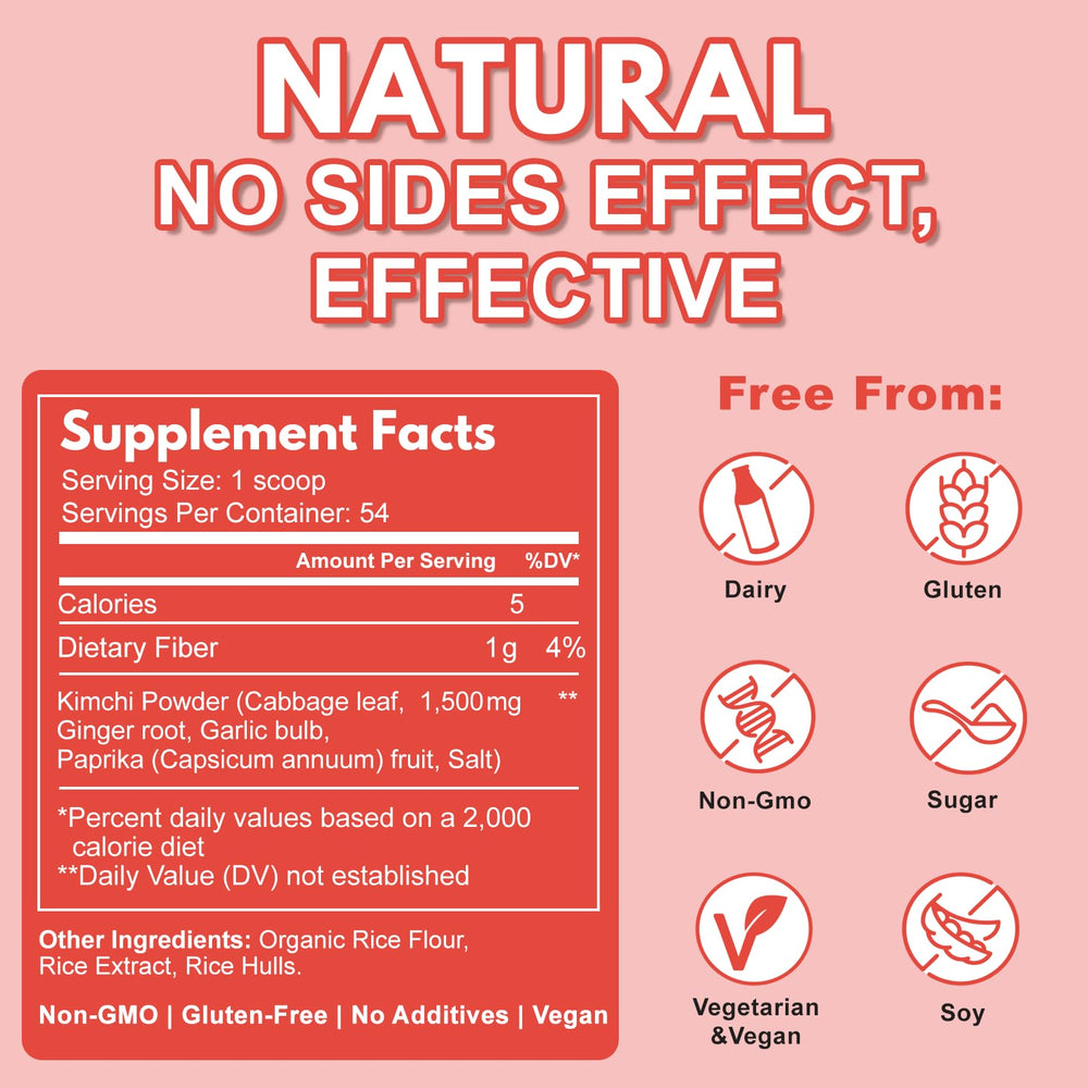 QUBIT kimchi supplement powder jar closeup highlights live probiotics and enzymes