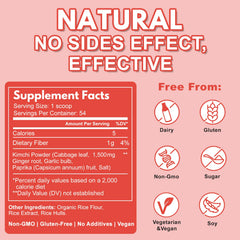 QUBIT kimchi supplement powder jar closeup highlights live probiotics and enzymes