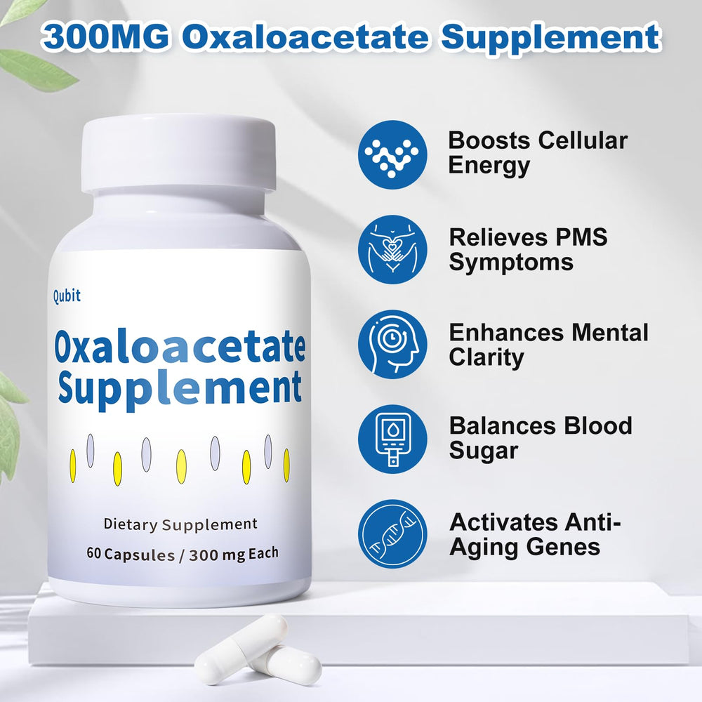 QUBIT Oxaloacetate capsules close-up highlighting vegan formula