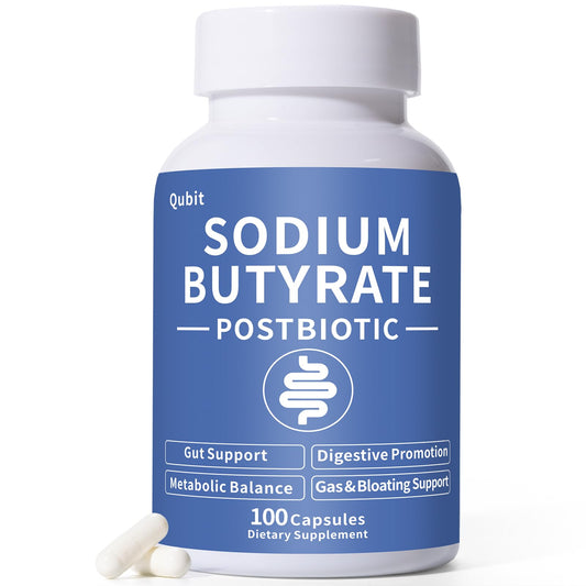 QUBIT Sodium Butyrate bottle pour, showcasing odor-controlled formula.
