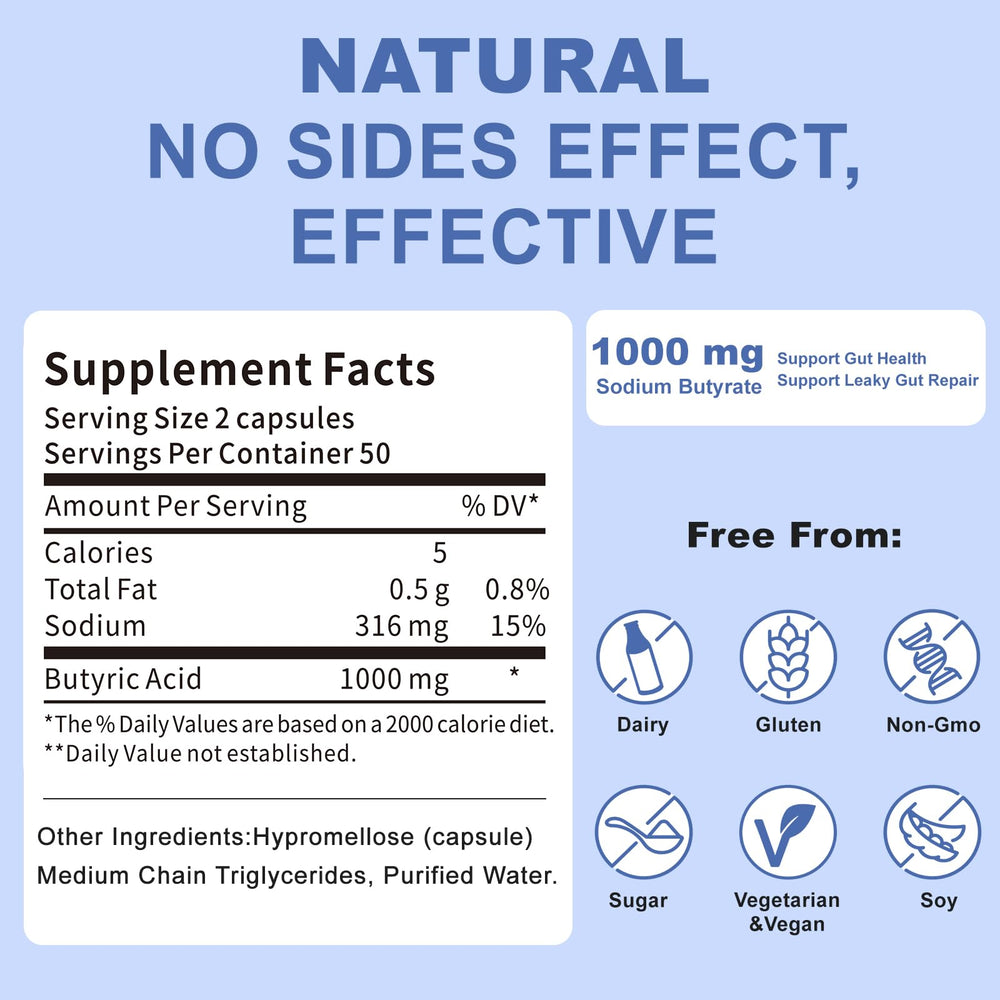 QUBIT Sodium Butyrate oral supplement ready for daily digestive support.