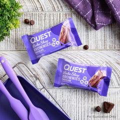 Quest Bake Shop brownies with milk, pairing for a satisfying snack.