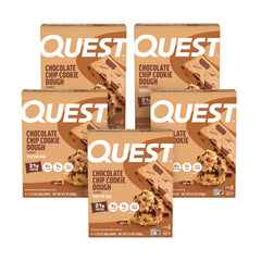 Quest Chocolate Chip Cookie Dough bar packaging highlighting gluten-free and keto-friendly features.